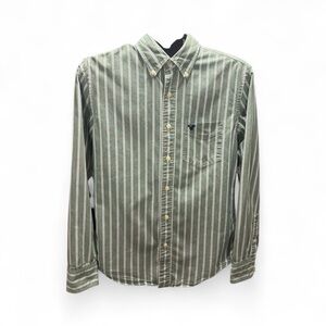 American Eagle Outfitters Olive Striped Button-Down Shirt